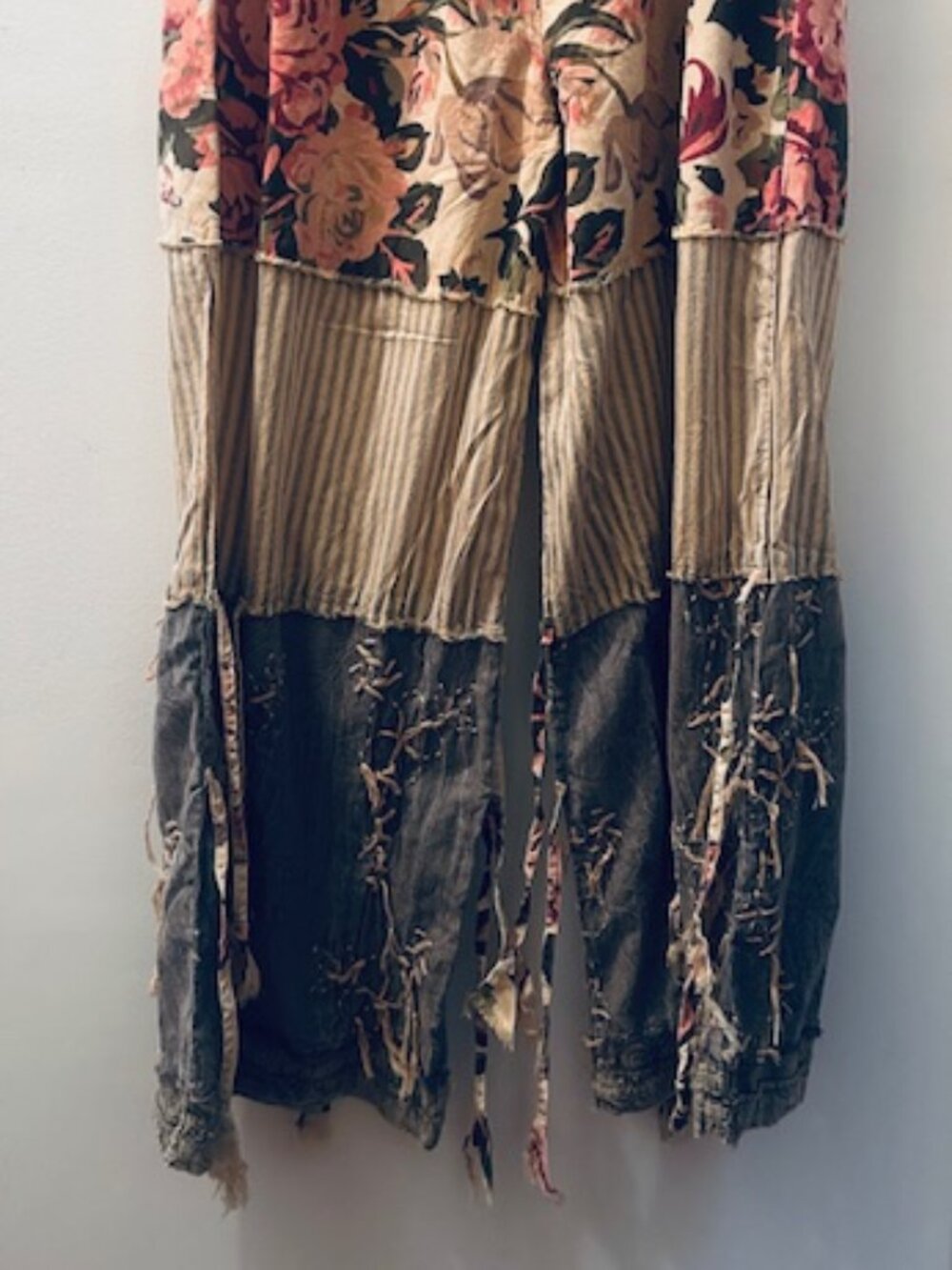 1397 A Rare Bird Chambray Tiered Roses & Striped Tie Waist One Size Pants NWT - Picture 16 of 16